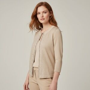 ⭐️ White House Black Market Metallic Beige Embellished Cardigan SMALL